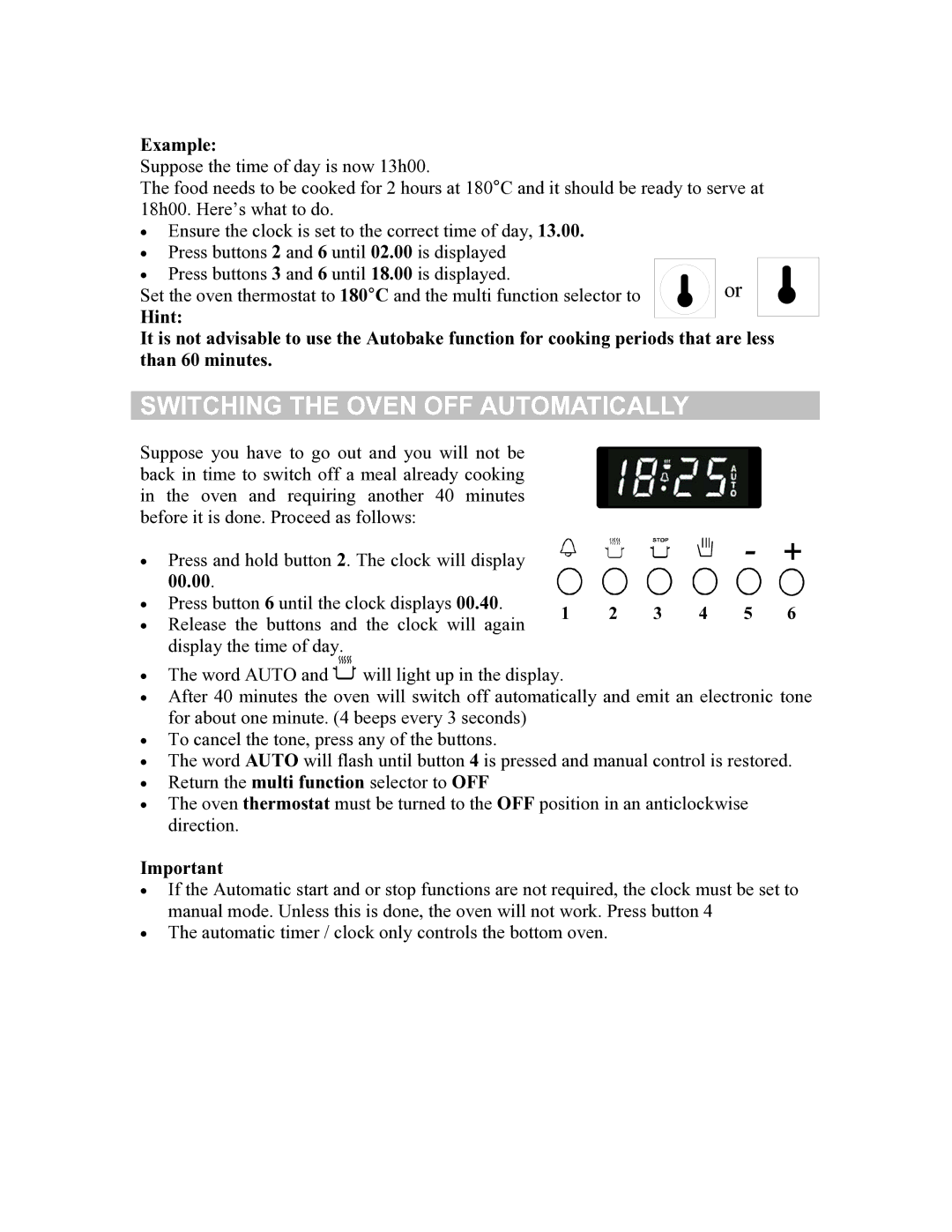 Defy Appliances 835, 831 owner manual Switching the Oven OFF Automatically, Example, 00.00 