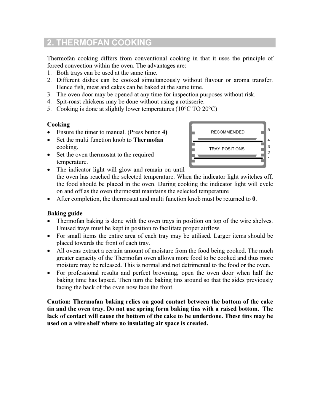 Defy Appliances 835, 831 owner manual Thermofan Cooking, Baking guide 