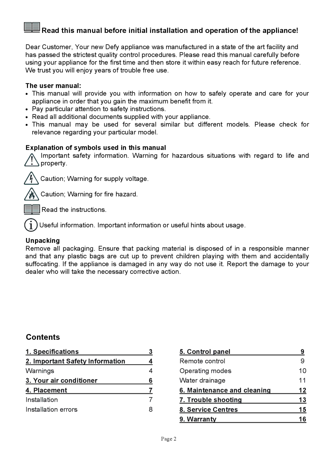 Defy Appliances ACP09H1, ACP12H1 manual ##*!# 