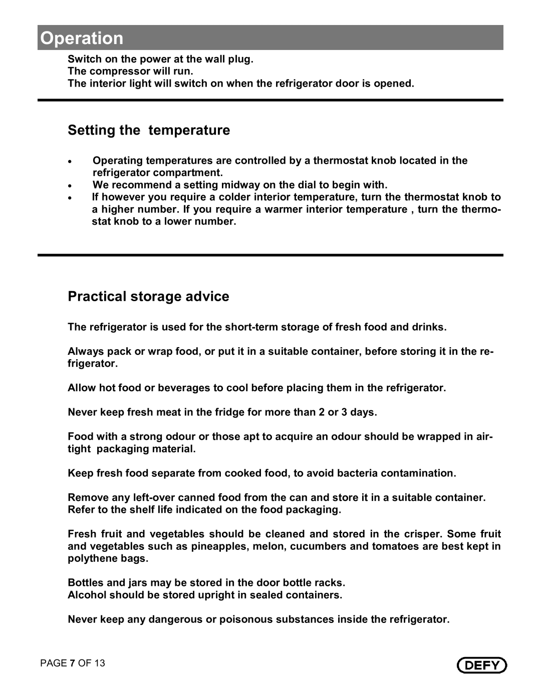 Defy Appliances B120W manual 433 