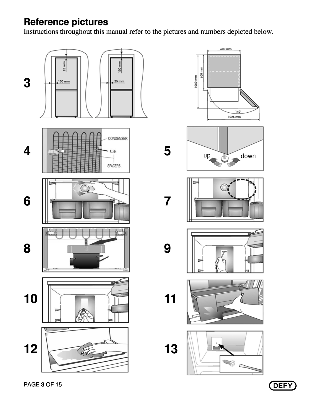 Defy Appliances C375 owner manual Reference pictures, 1011, up down, PAGE 3 OF 