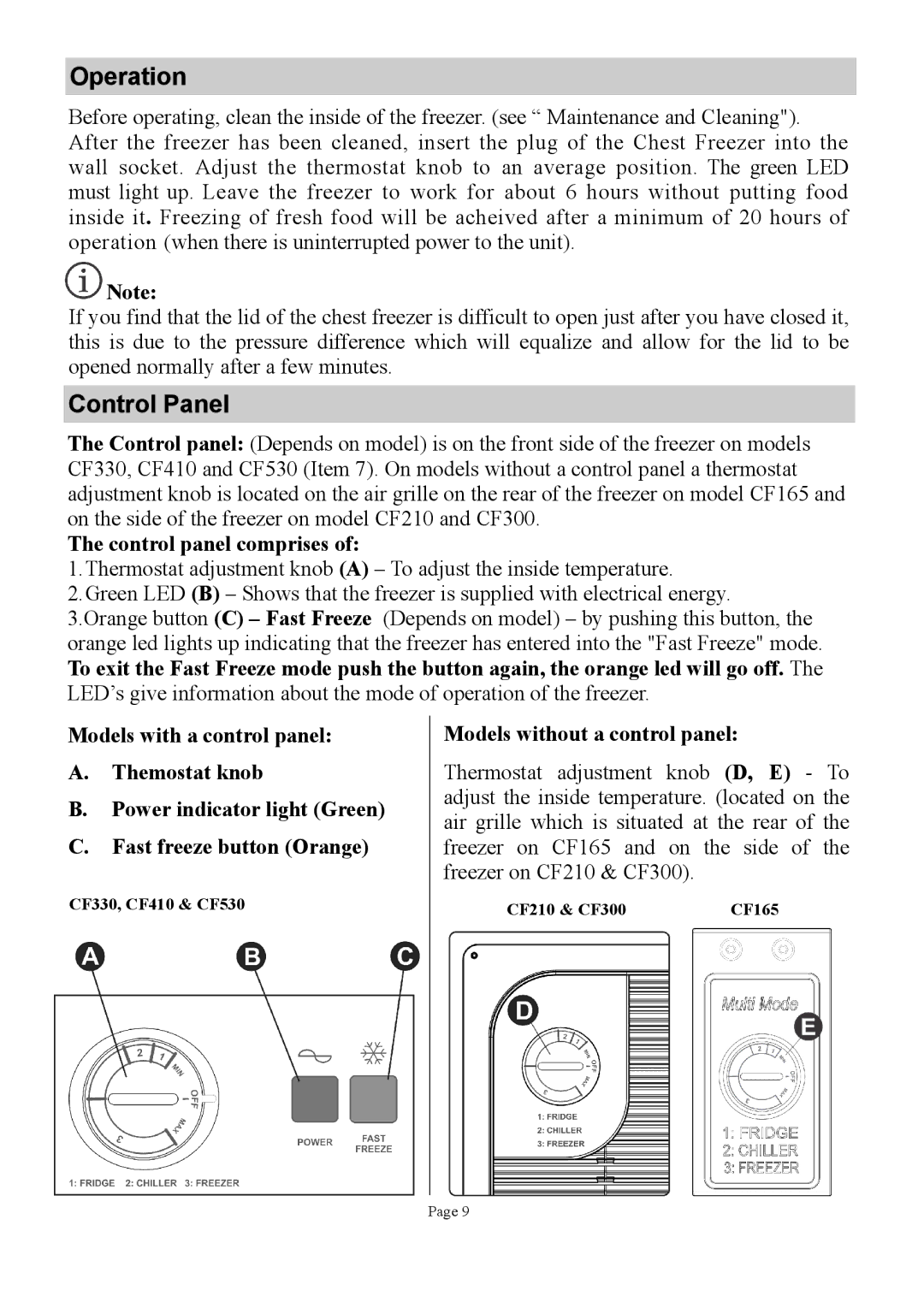 Defy Appliances CF410, CF330, CF530, CF165, CF300, CF210 manual $E% # 