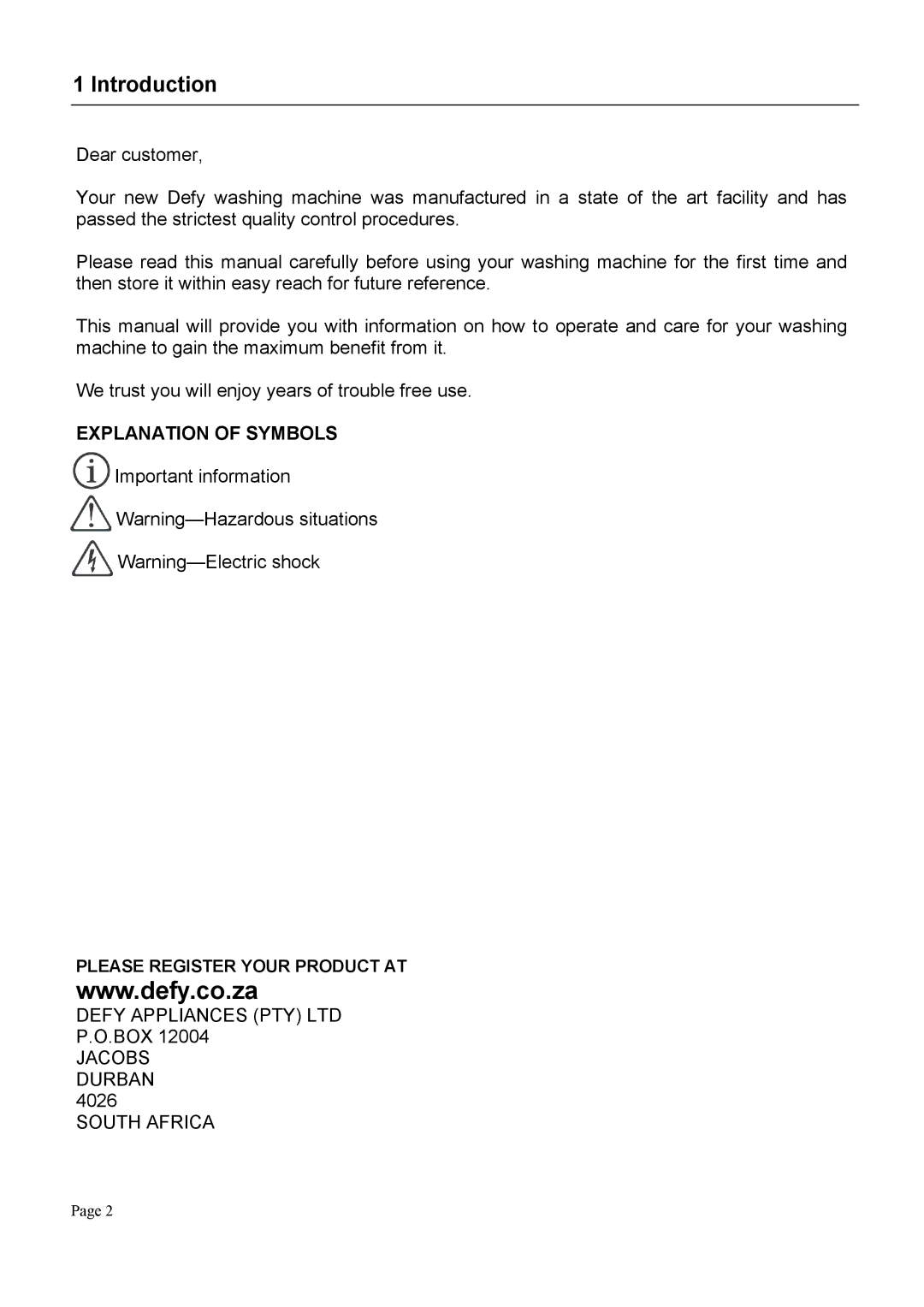 Defy Appliances DAW370, DAW369 user manual Introduction 