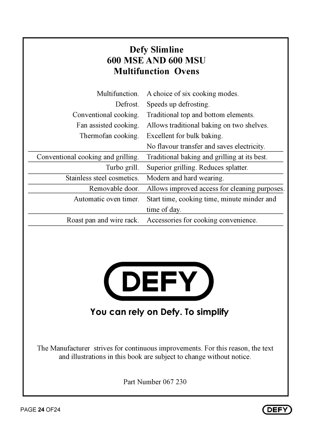 Defy Appliances DBO 456, DBO 455 manual $$$ 