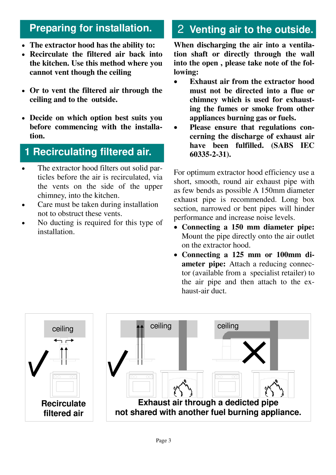 Defy Appliances DCH262 owner manual Preparing for installation, Recirculating filtered air, Venting air to the outside 