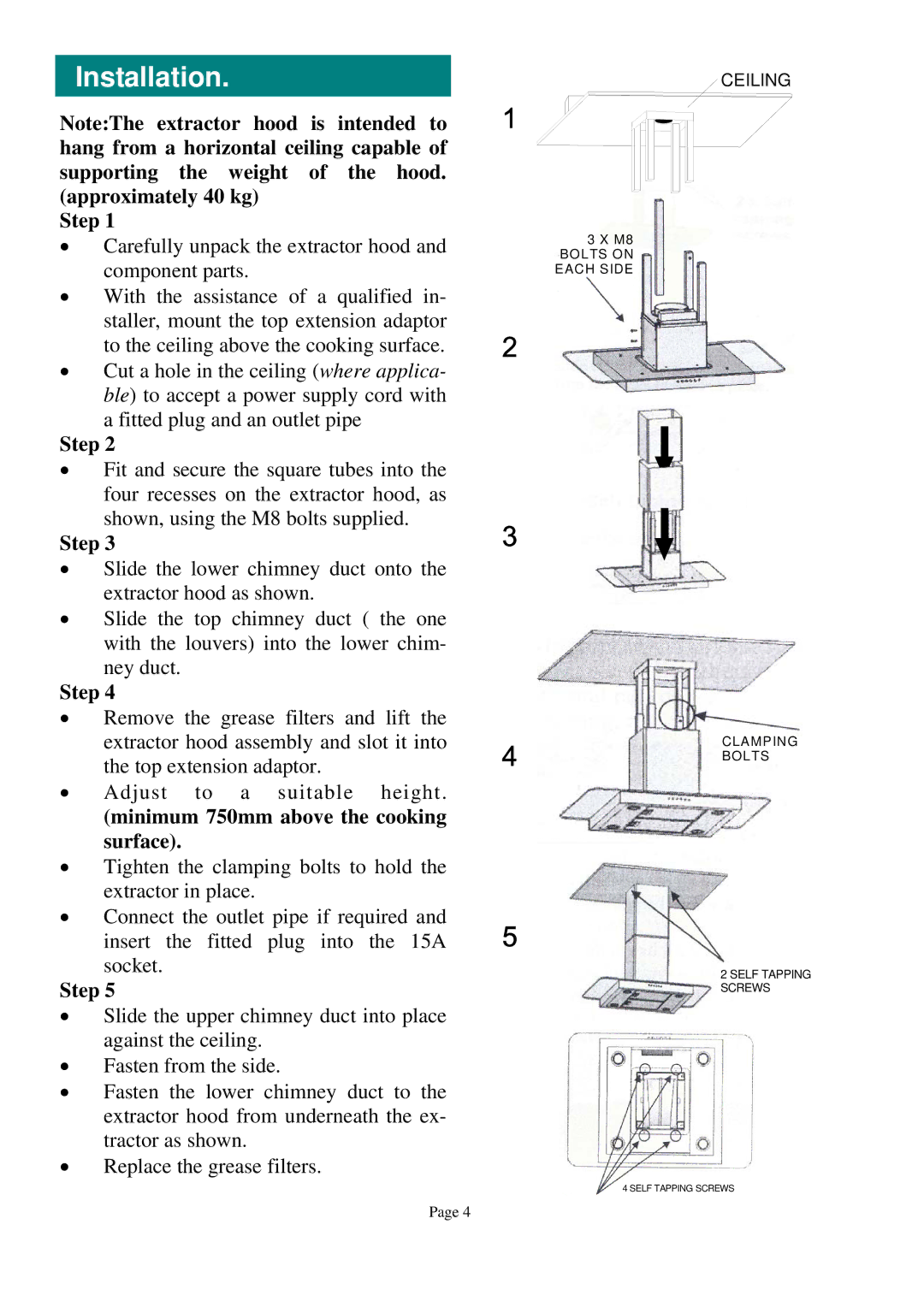 Defy Appliances DCH262 owner manual Installation, Step 