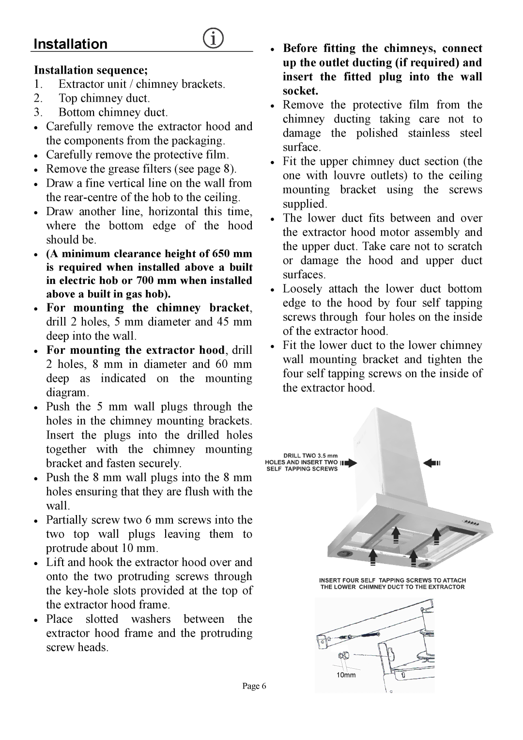 Defy Appliances DCH304, DCH299, DCH303 user manual Installation sequence 