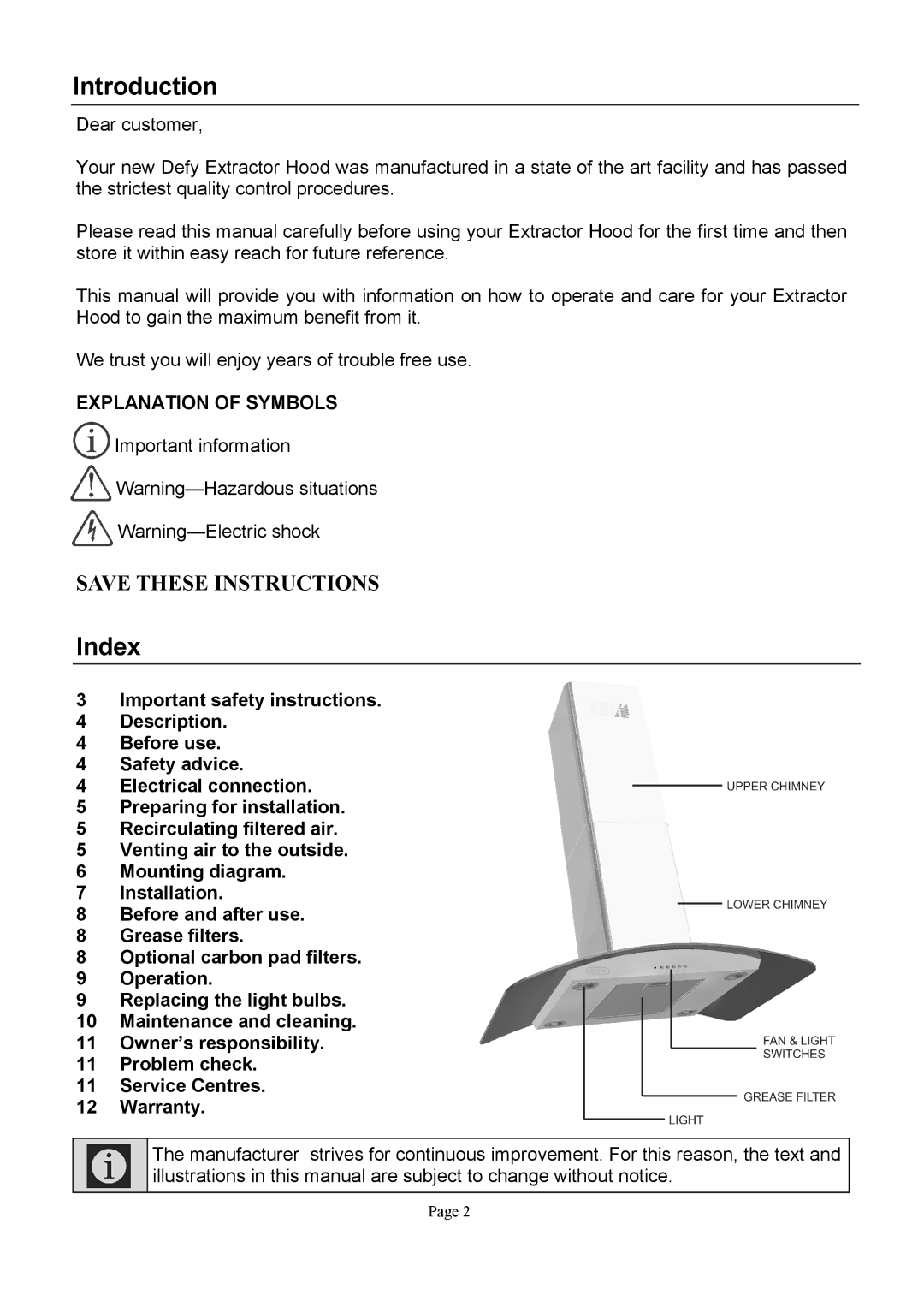 Defy Appliances DCH309 manual Introduction, Index 