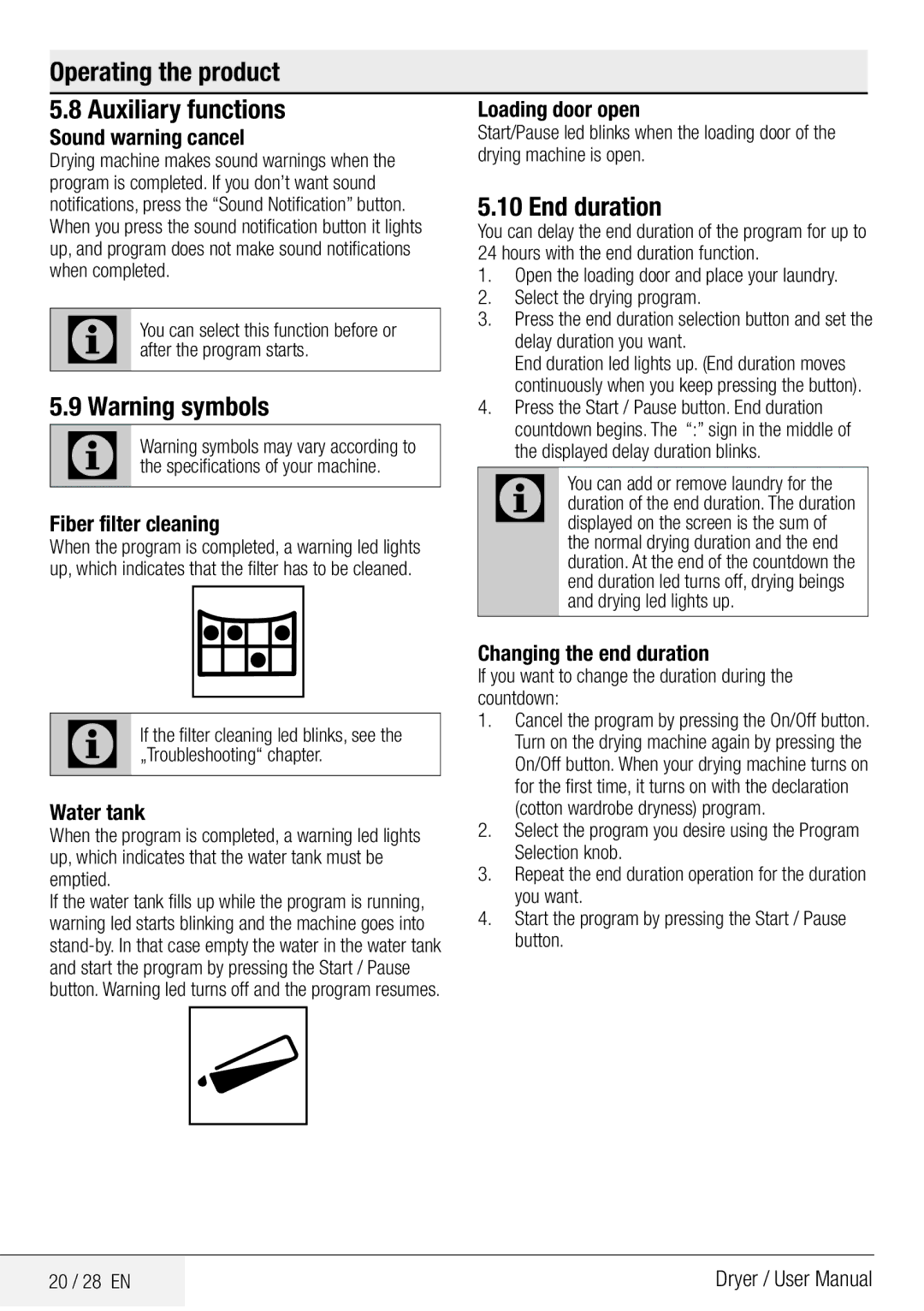 Defy Appliances DCY 8402 GM manual End duration 