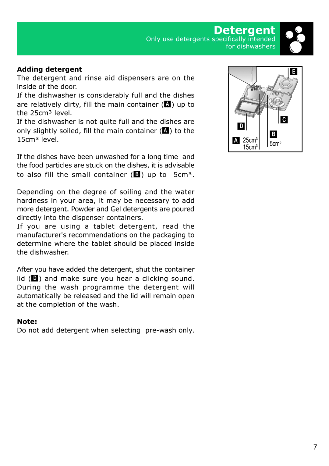 Defy Appliances DDW 156, DDW 157 technical specifications Detergent, Adding detergent 