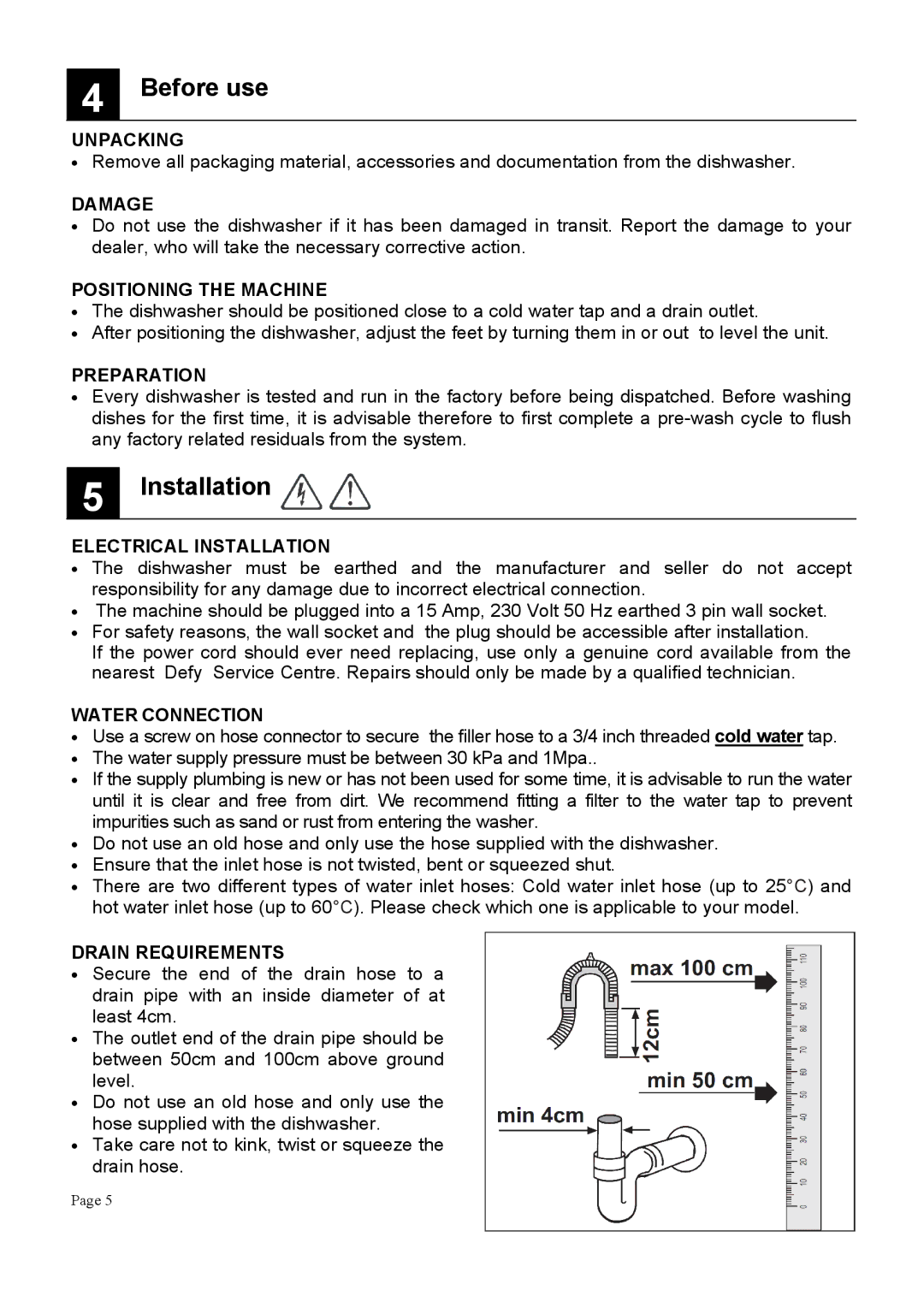 Defy Appliances DDW173, DDW174 manual 001 