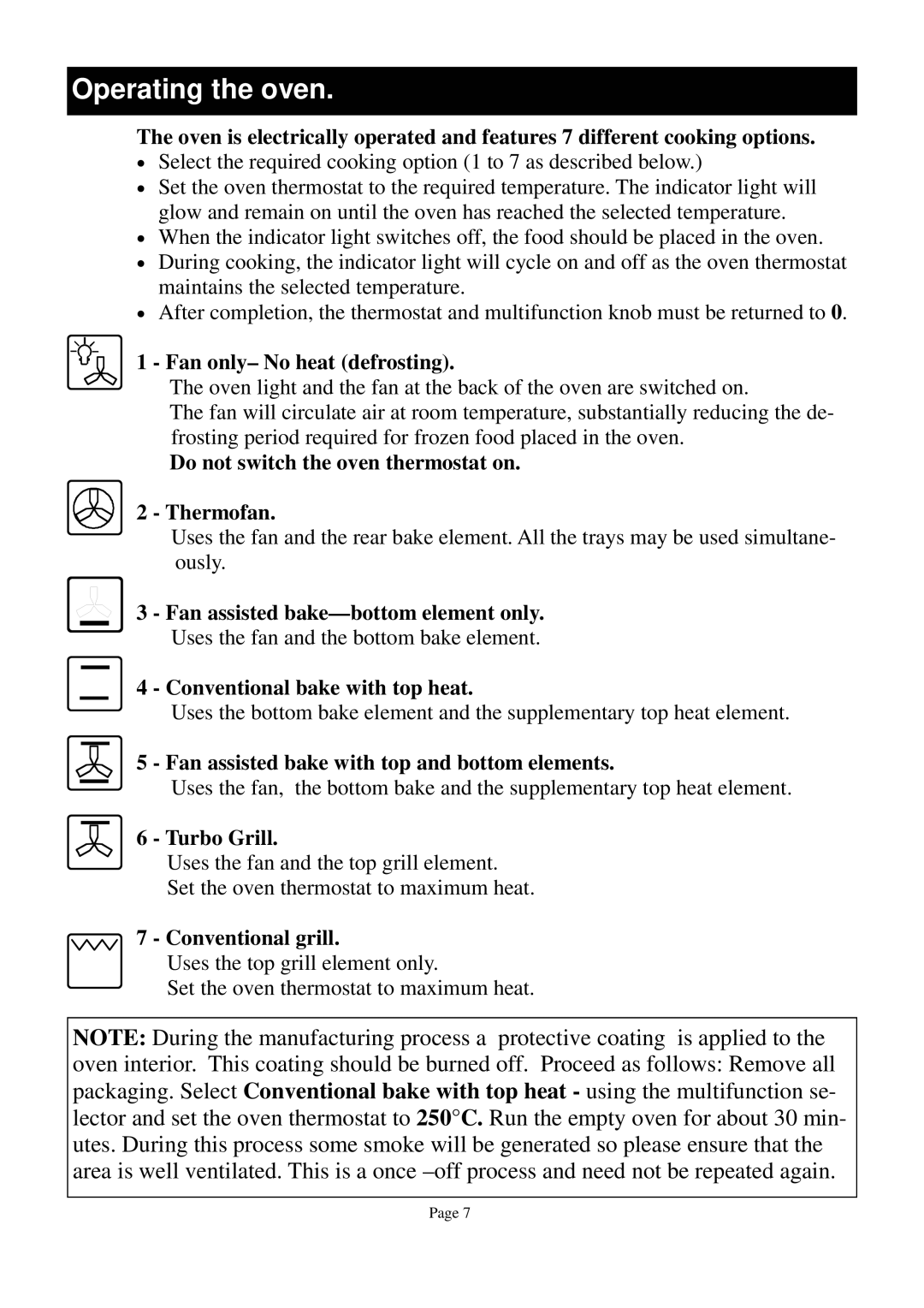 Defy Appliances DGS 122, DGS 123 owner manual Operating the oven 