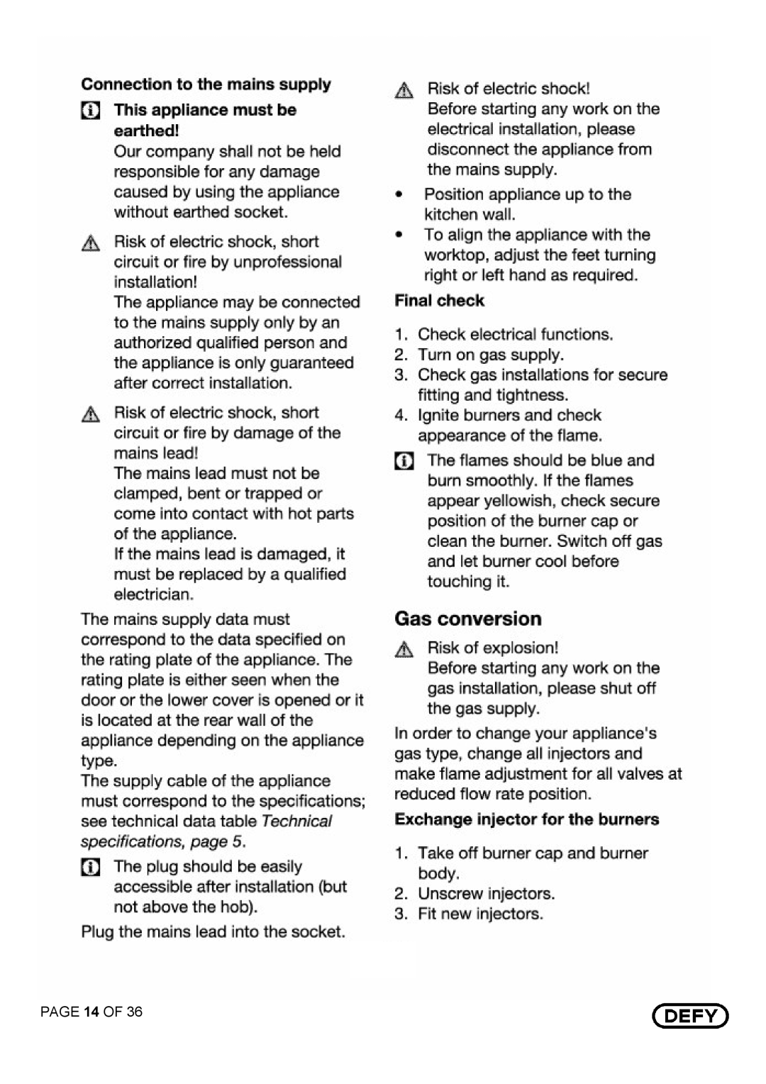 Defy Appliances DGS 125 AND DGS 126 manual 