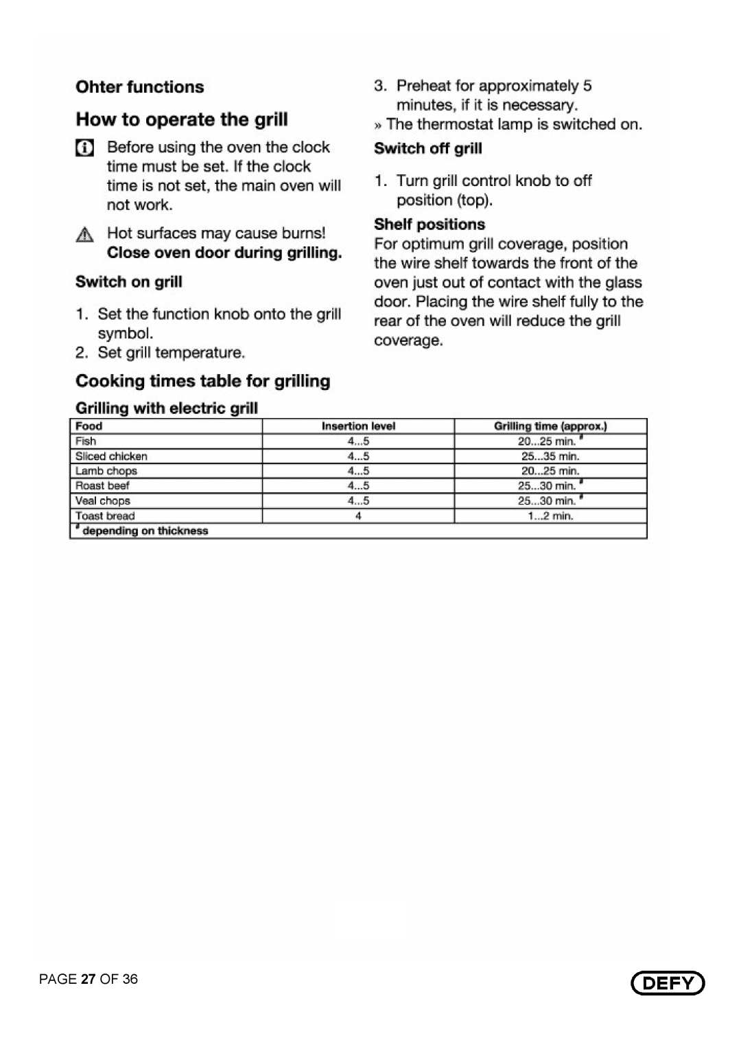 Defy Appliances DGS 125 AND DGS 126 manual 