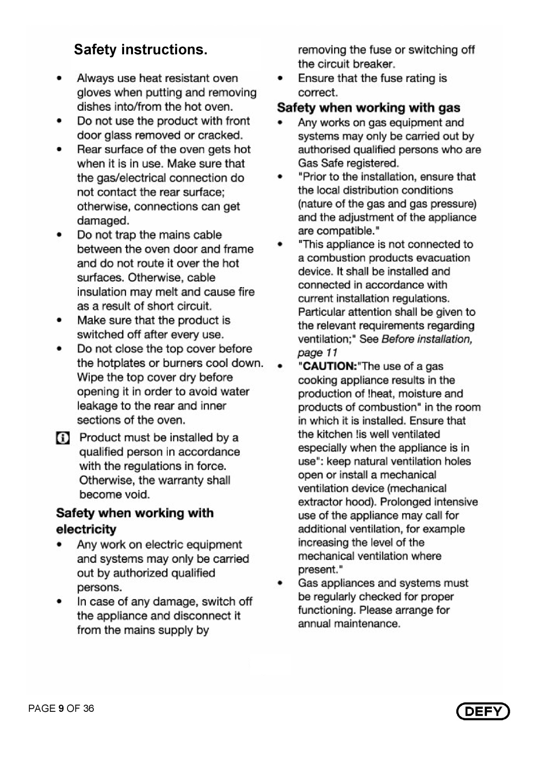 Defy Appliances DGS 125 AND DGS 126 manual 