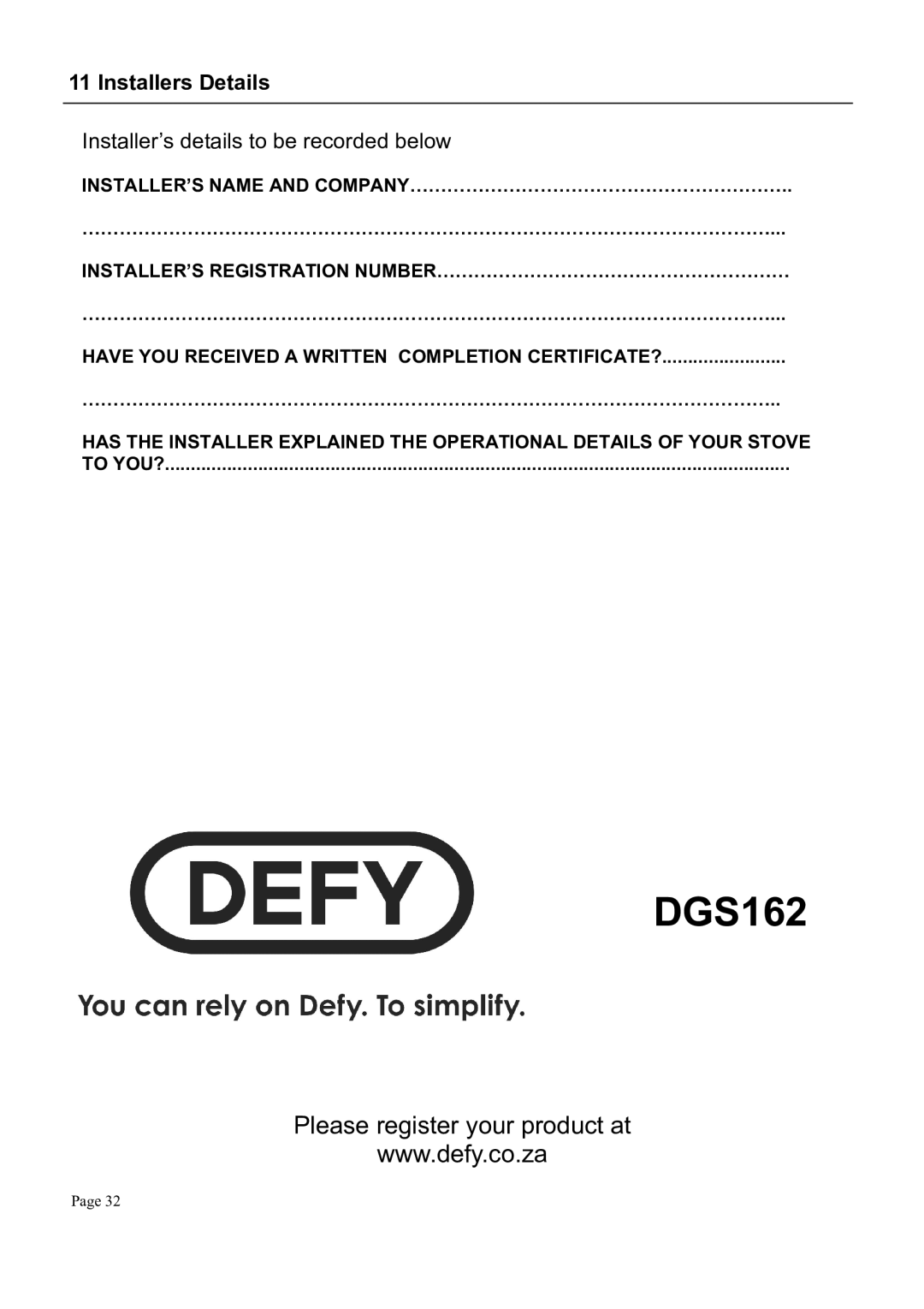 Defy Appliances DGS162 manual $*%!0, Fnnnnnnnnnnnnnnnnnnnn 