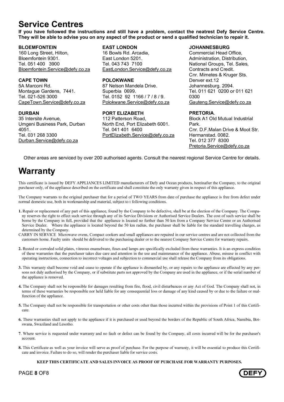 Defy Appliances DHD 318 manual 4C&0 # 46#5 #8.4 C14 #14/.8 #/./.4 