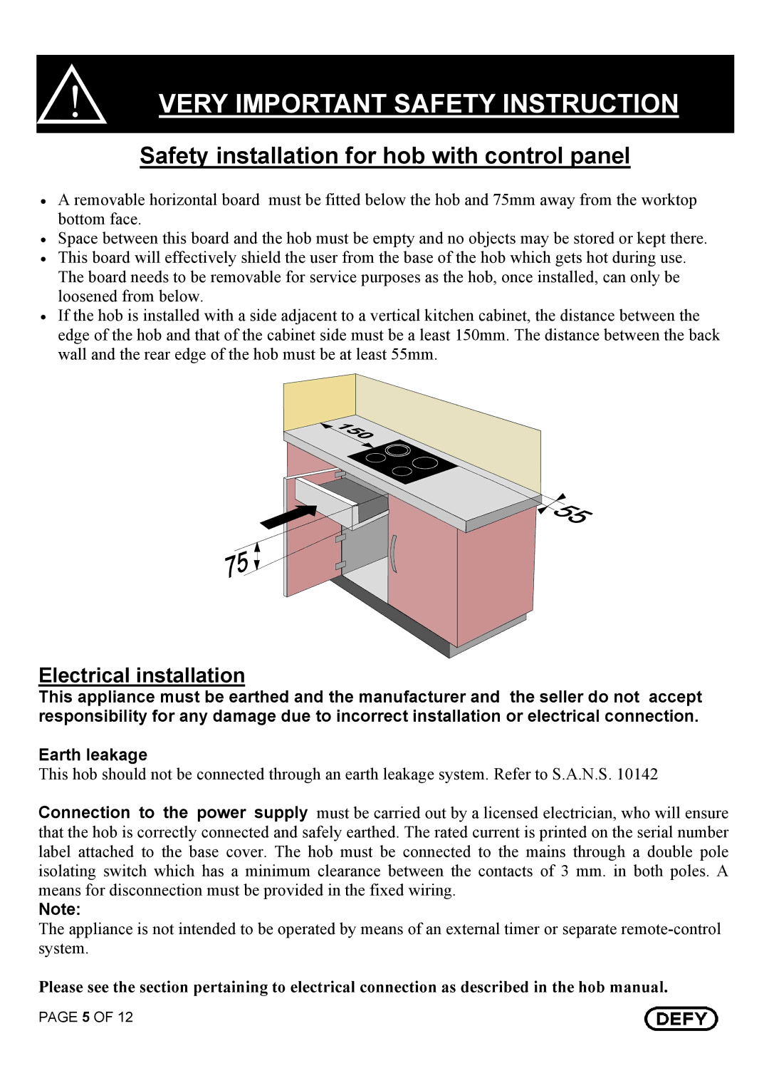 Defy Appliances DHD 394 owner manual Very Important Safety Instruction, Electrical installation 