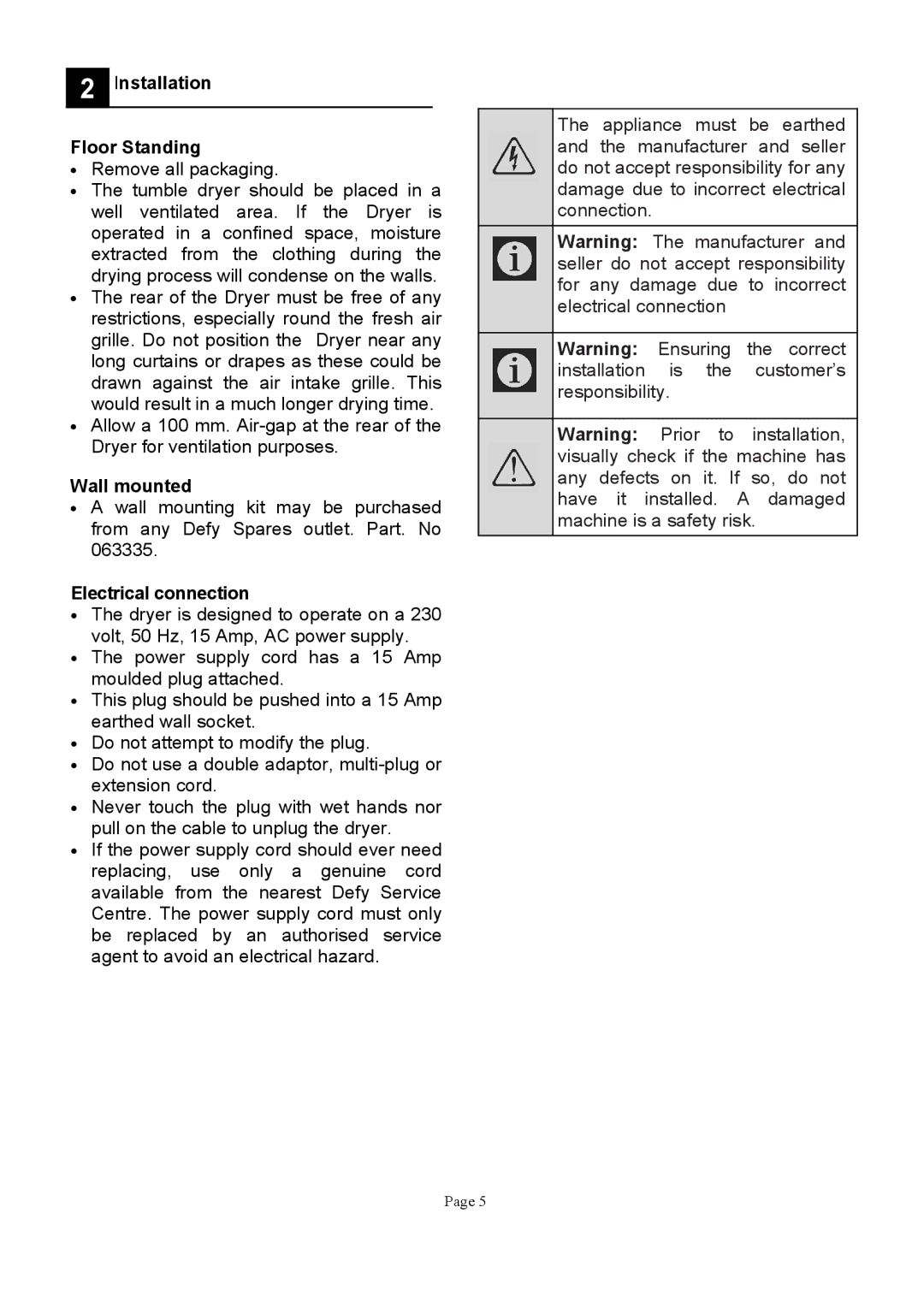 Defy Appliances DTD258, DTD259 manual 019993 