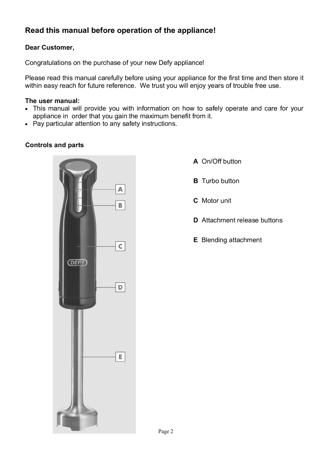 Defy Appliances HB620 manual #!! ##$% 