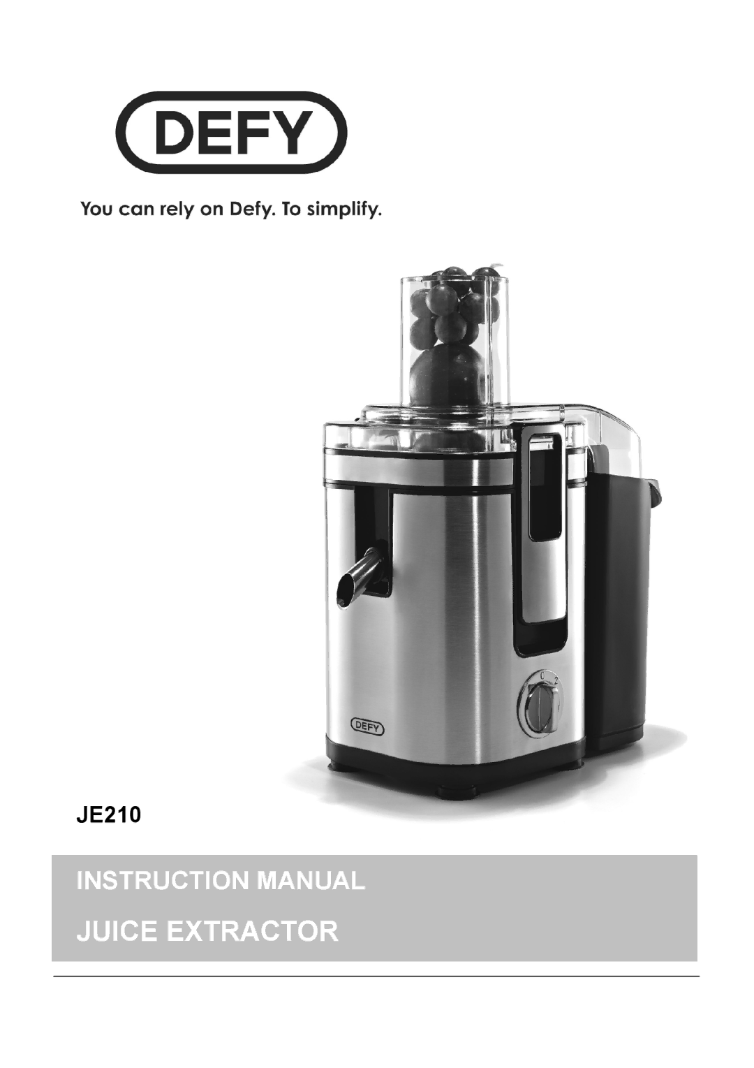 Defy Appliances JE210 manual 