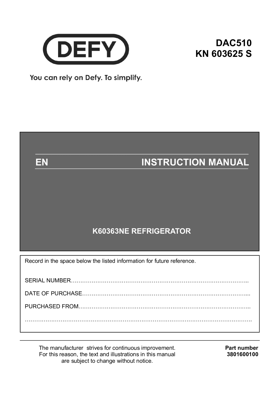 Defy Appliances K60363NE manual #$% #*+ #*+ $ 