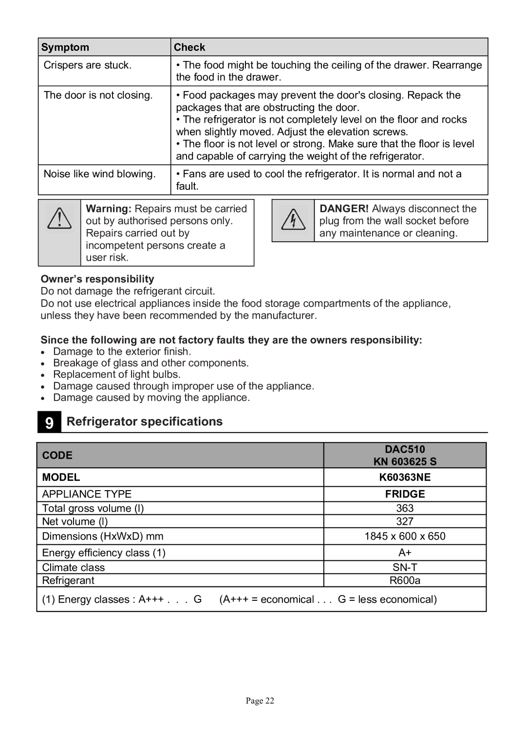 Defy Appliances K60363NE manual $0%*$$*$% 