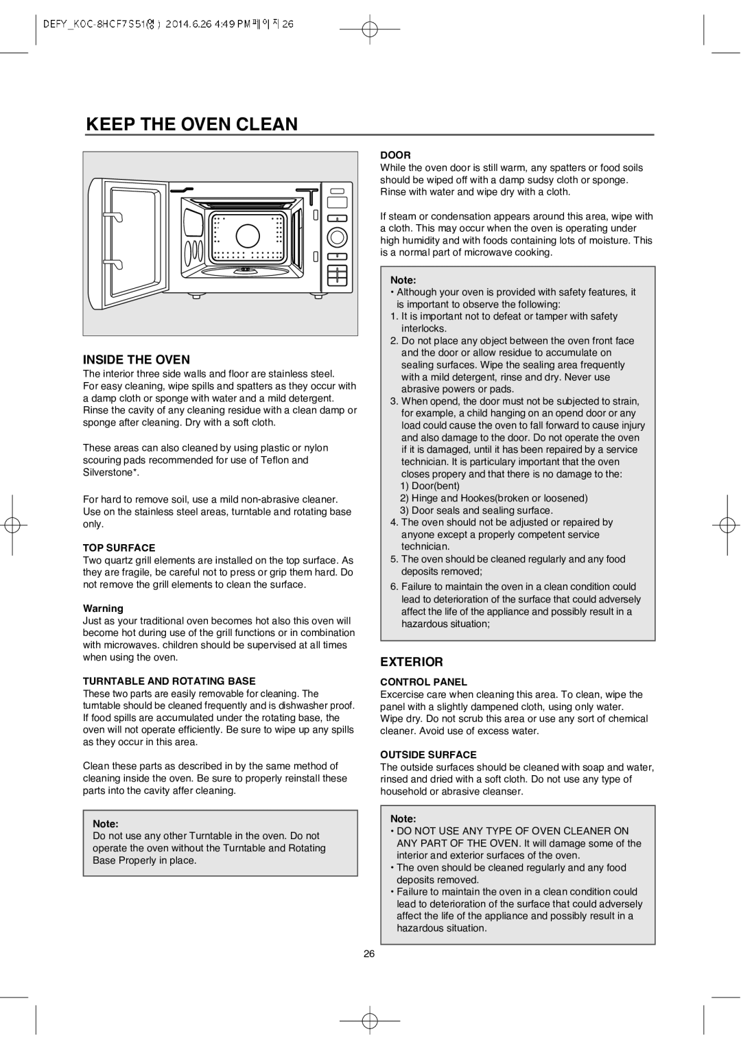 Defy Appliances MWA 2434 MM user manual Keep the Oven Clean 