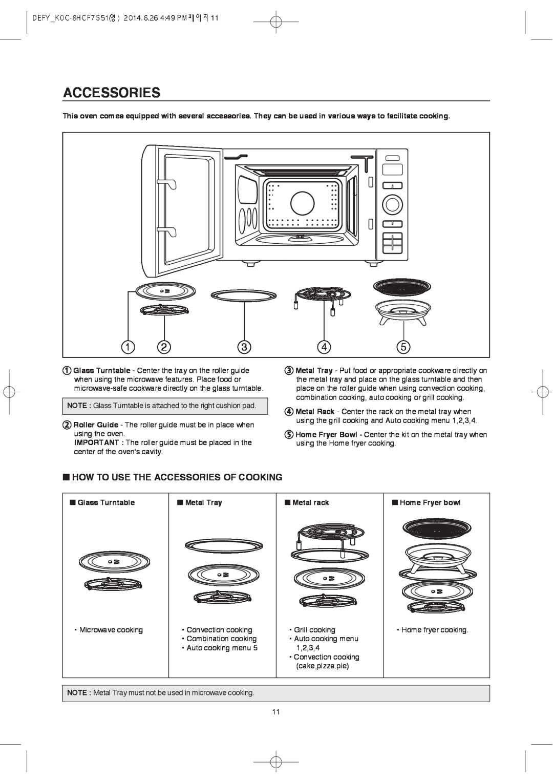 Defy Appliances MWA 2434 MM user manual How To Use The Accessories Of Cooking 