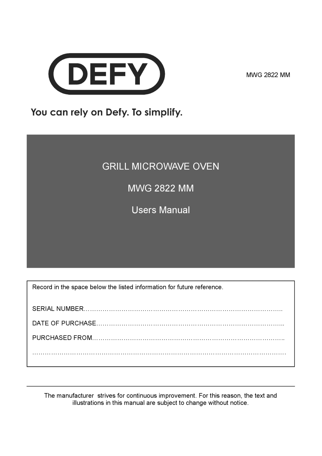 Defy Appliances MWG 2822 manual 01-/////////////////////////////%%% 