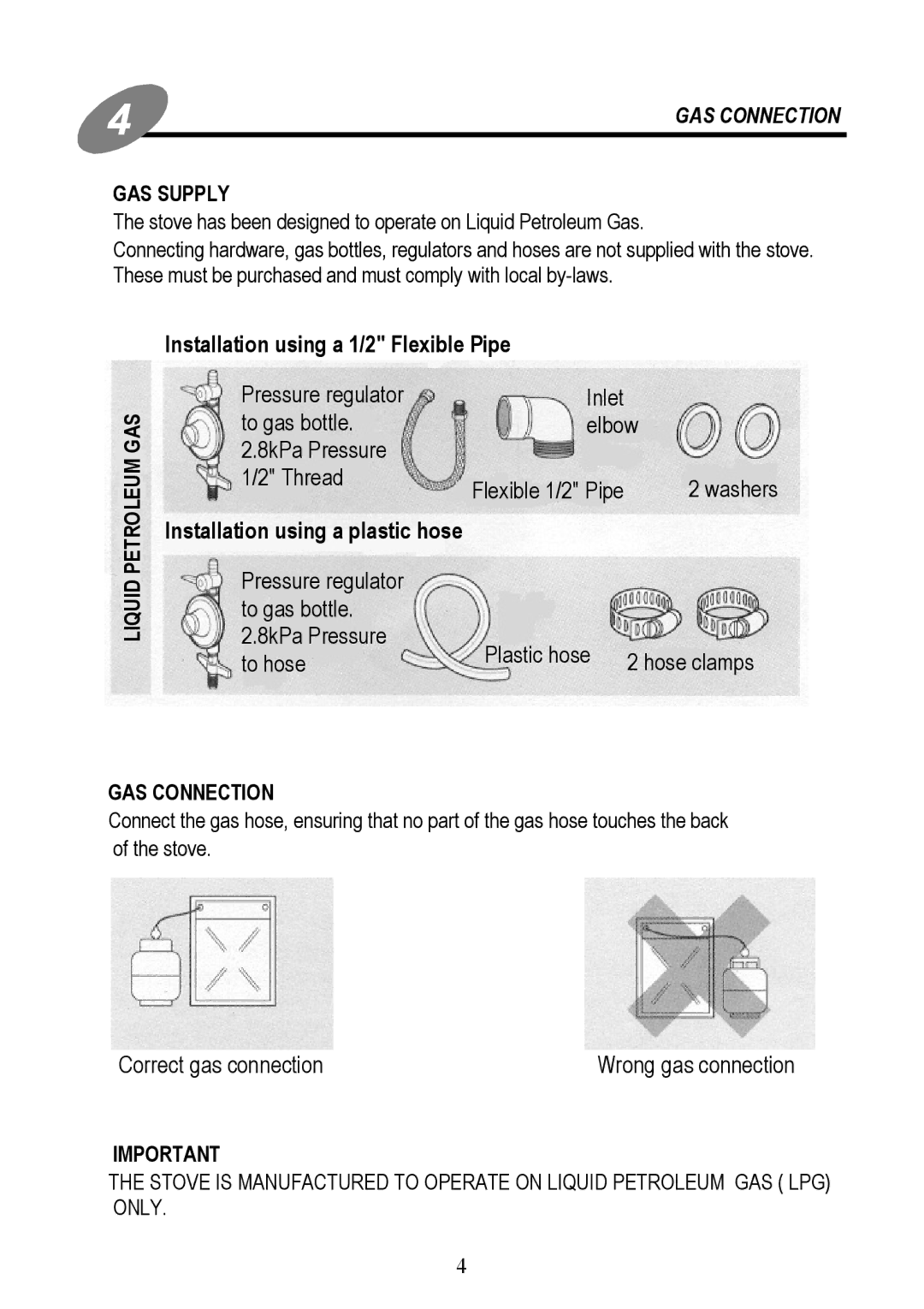 Defy Appliances OGS148 owner manual GAS Connection, GAS Supply 