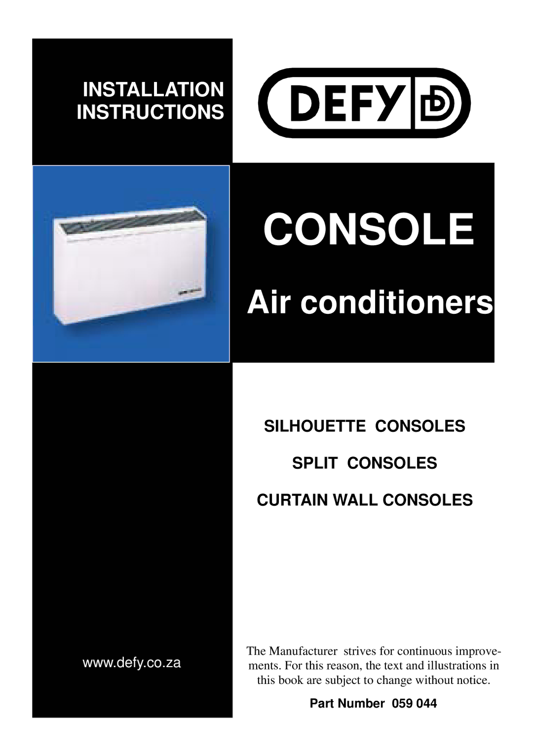 Defy Appliances Part Number 059 044 installation instructions Console 