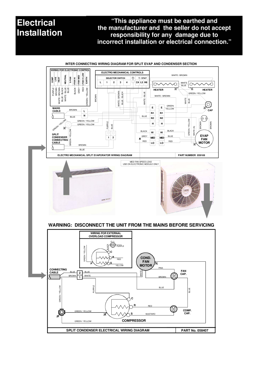 Defy Appliances Part Number 059 044 installation instructions Electrical Installation, Wiring for Electronic Control 