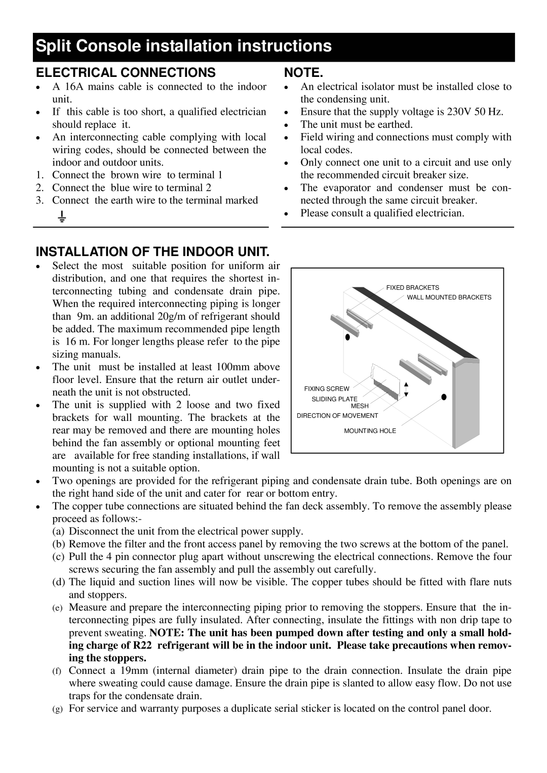 Defy Appliances Part Number 059 044 Split Console installation instructions, Electrical Connections 