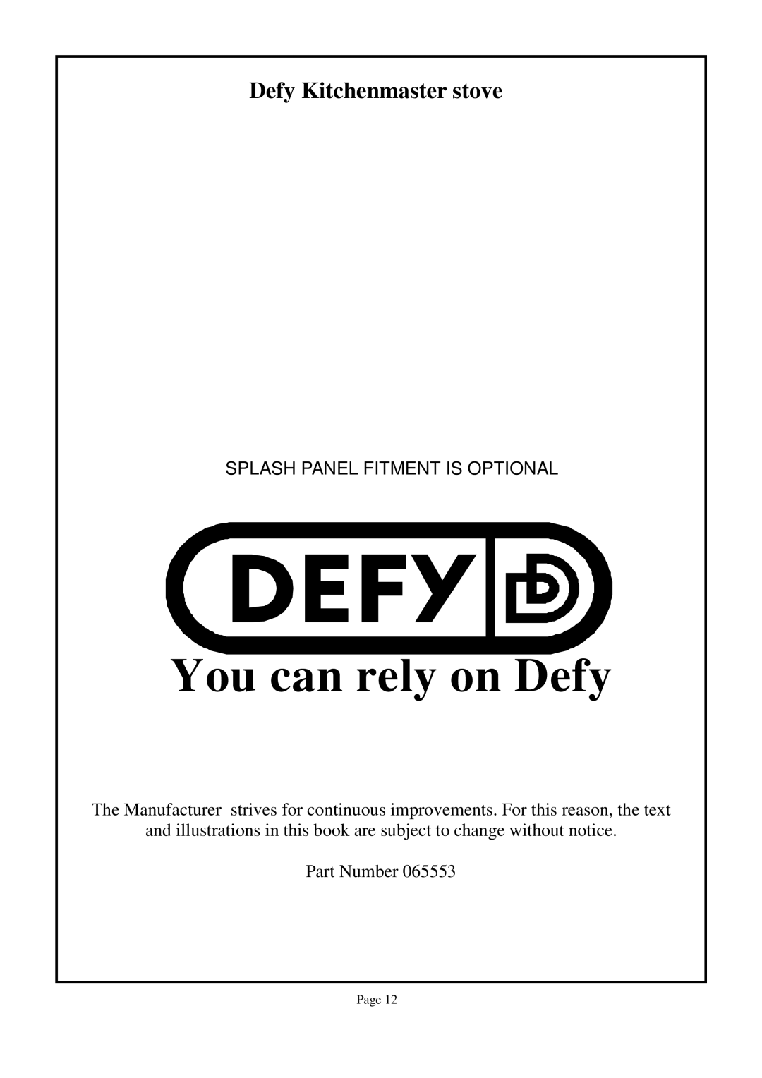 Defy Appliances SBW owner manual You can rely on Defy 