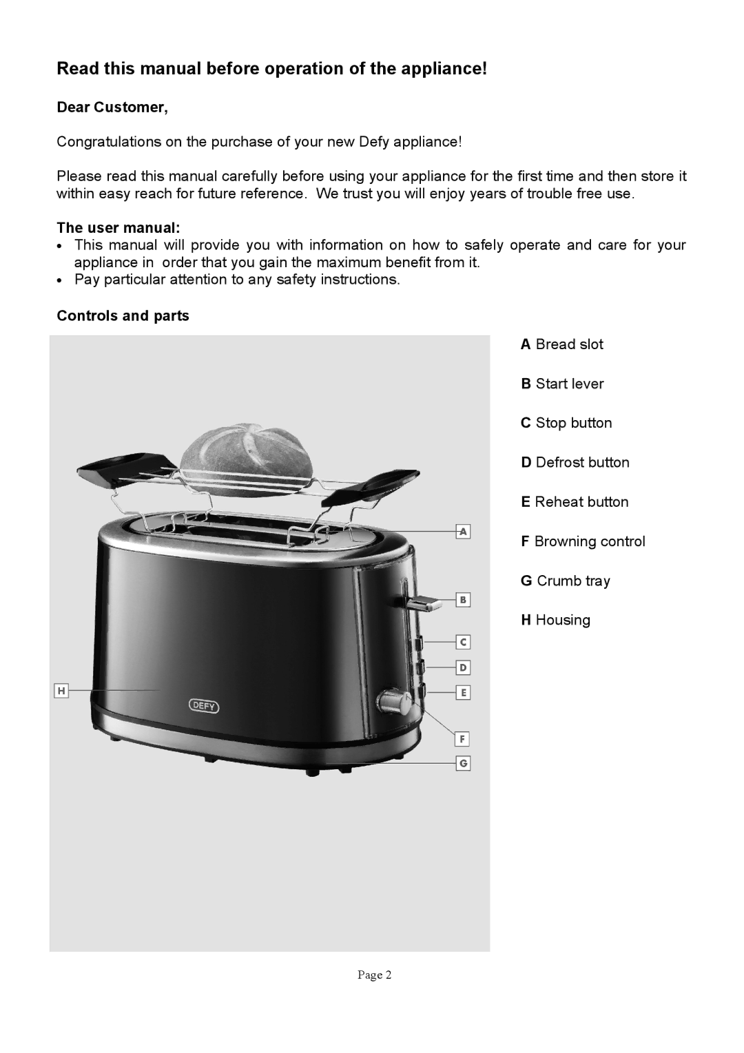 Defy Appliances TA630 manual 