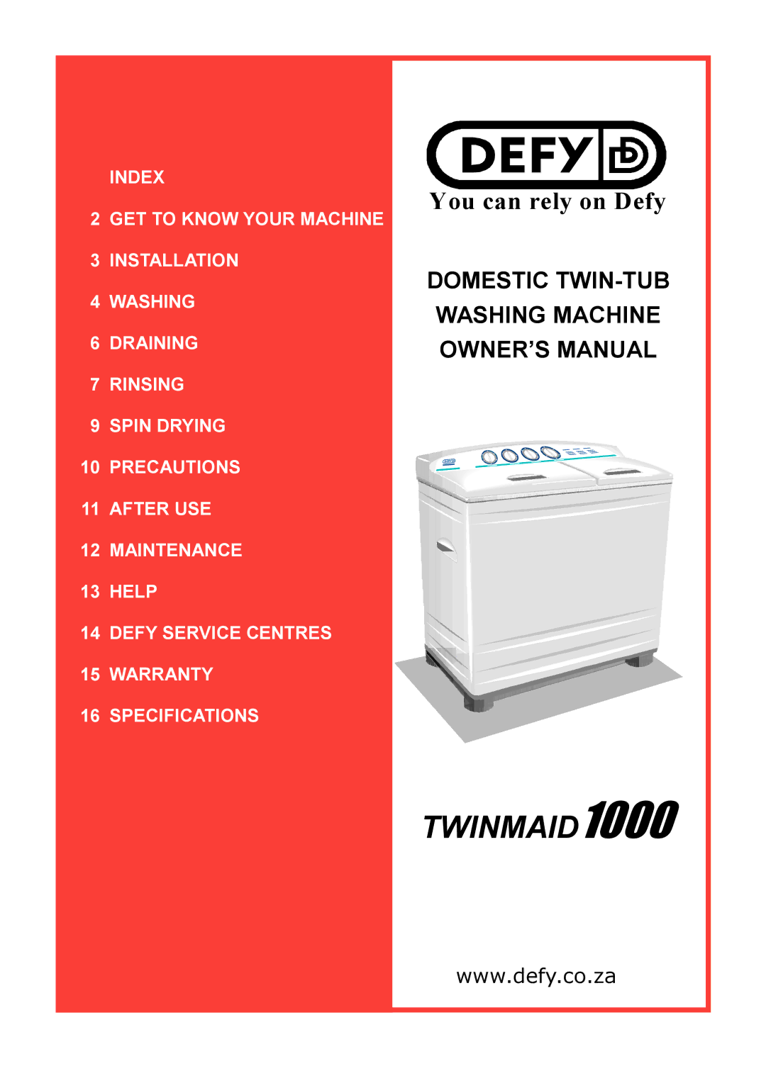 Defy Appliances Twinmaid 1000 manual 