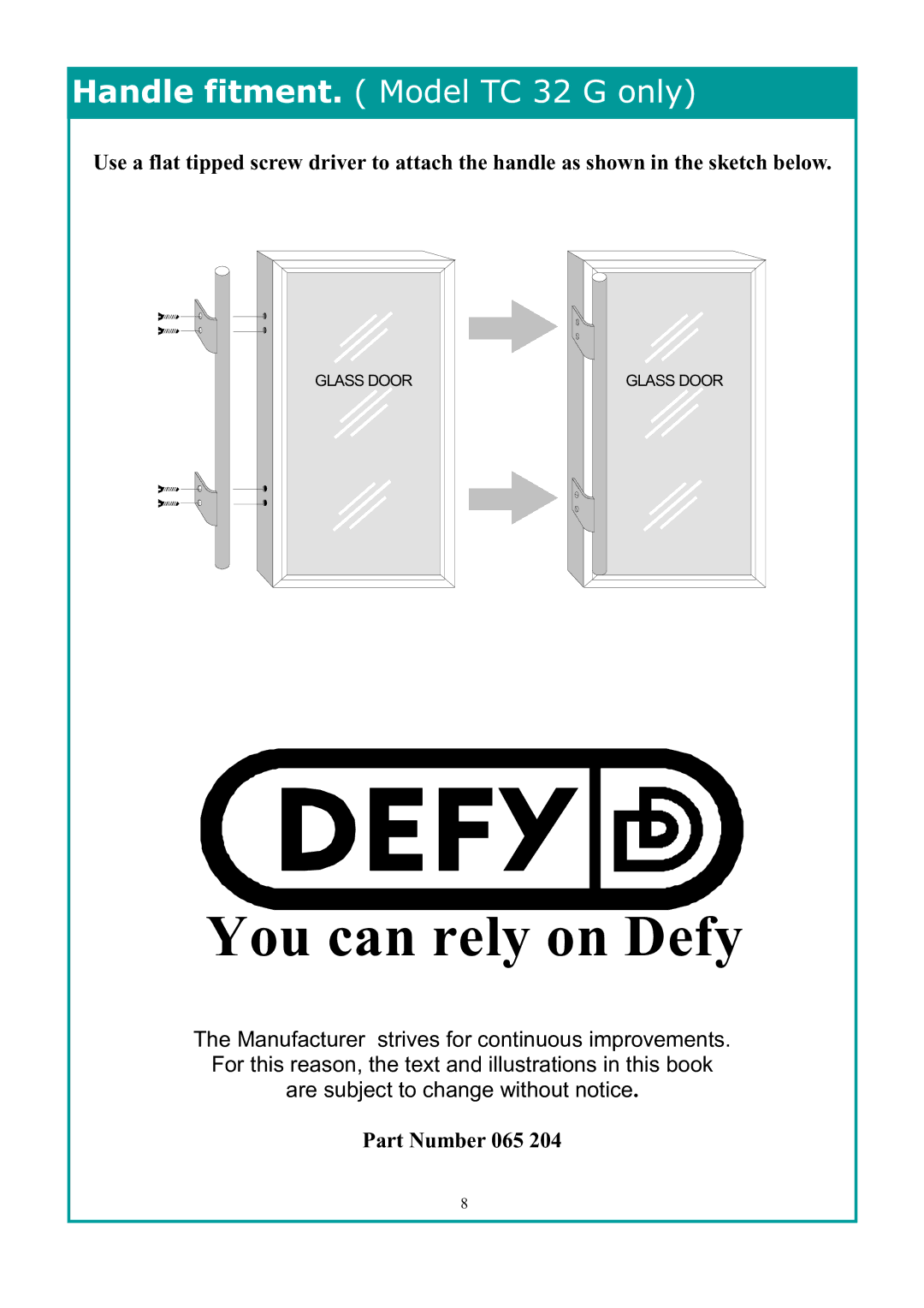 Defy Appliances VT60, TC 32 G manual 23$$4 