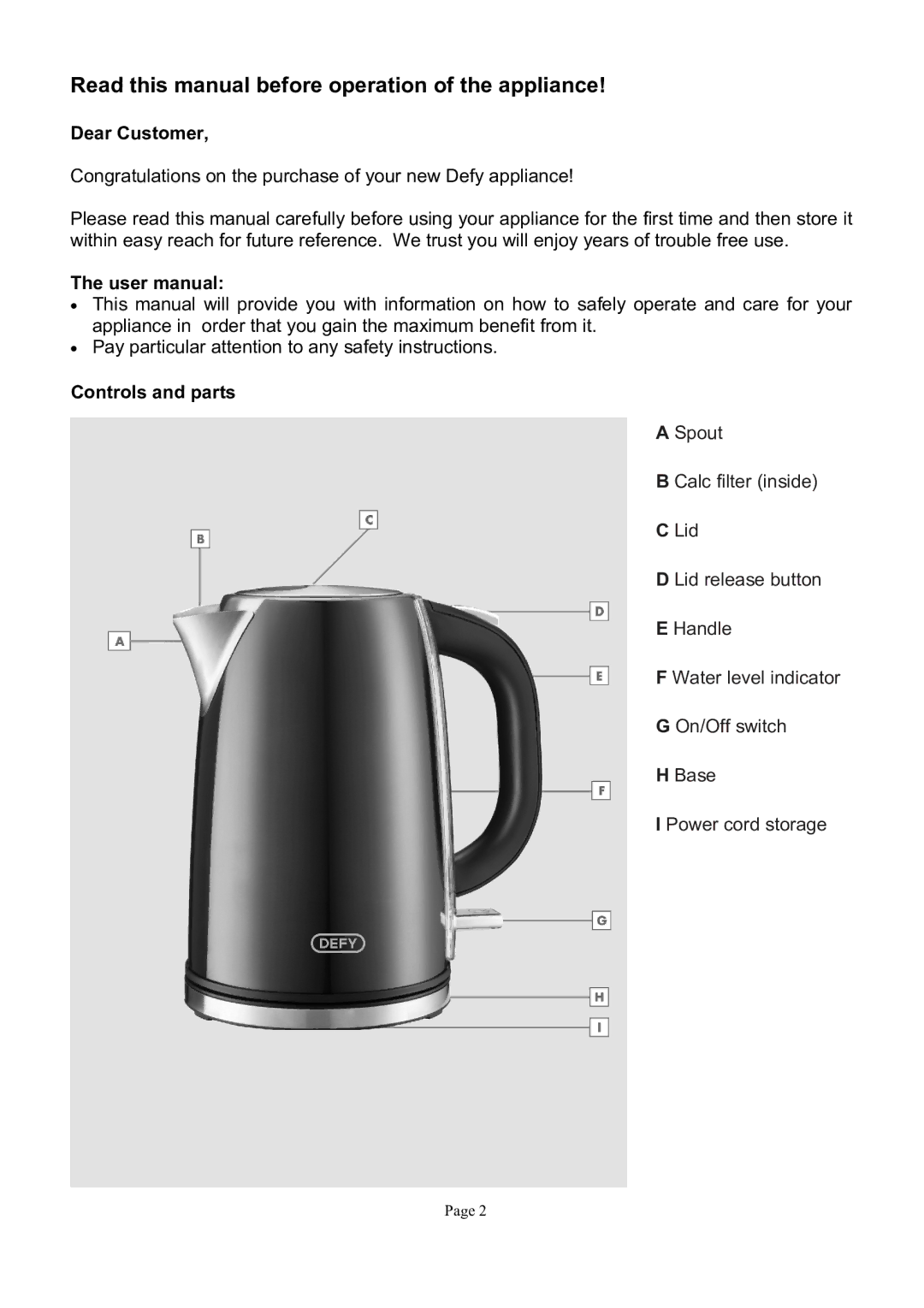 Defy Appliances WK630 manual 