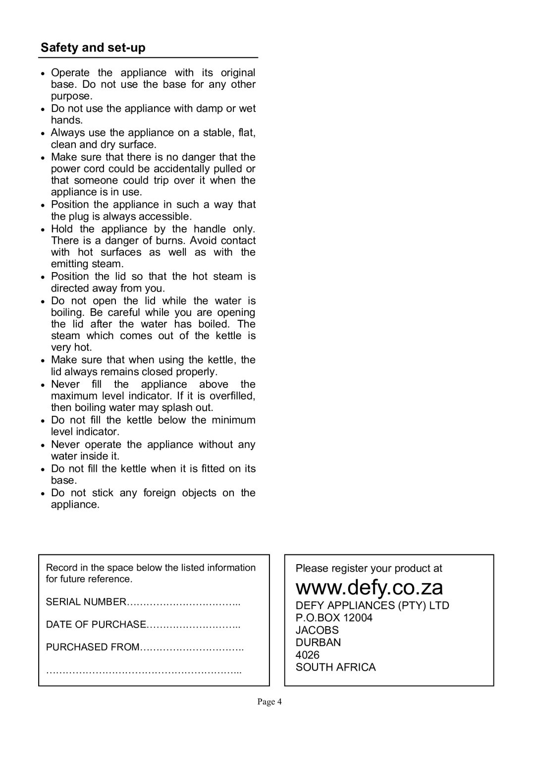 Defy Appliances WK630 manual 