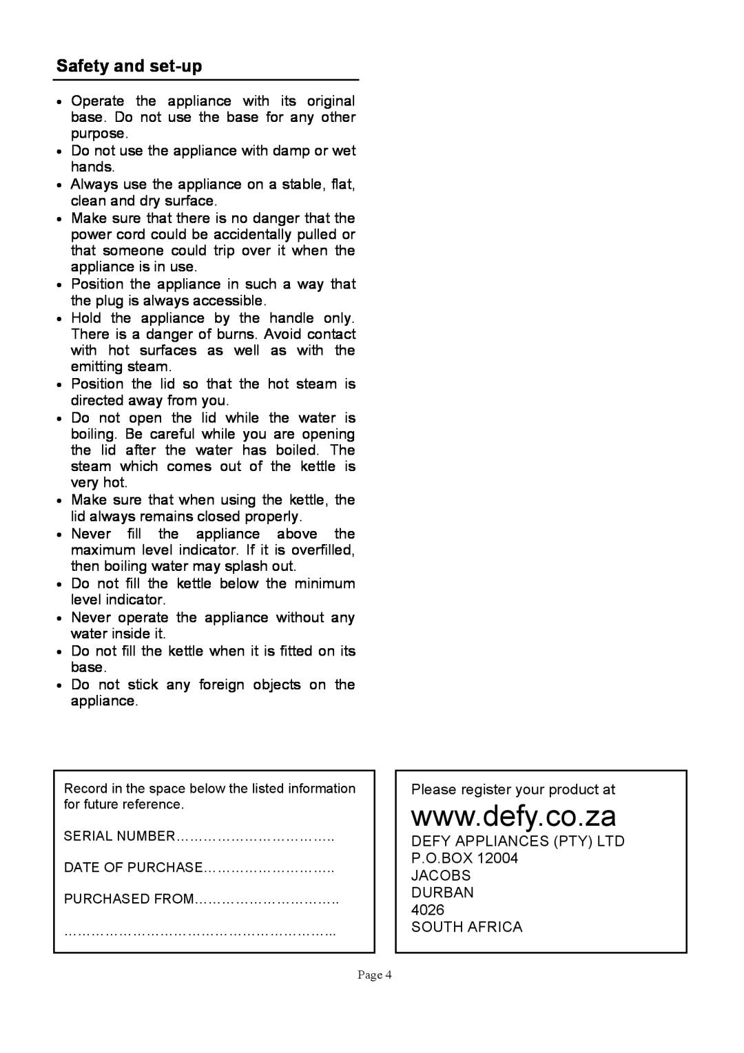 Defy Appliances WK630 manual 