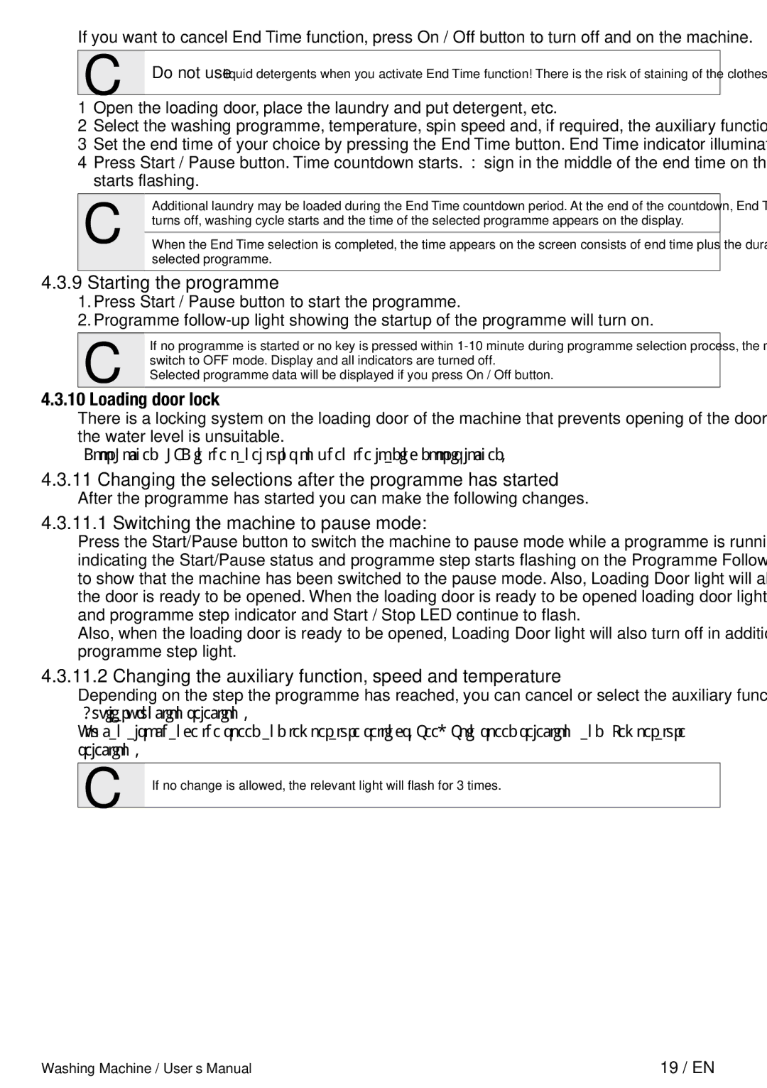 Defy Appliances WMY 71283 MLCM manual Starting the programme, Loading door lock, Switching the machine to pause mode 