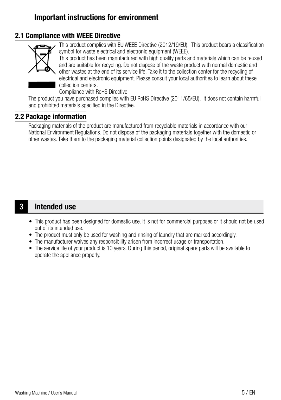 Defy Appliances WMY 71283 MLCM manual Compliance with Weee Directive, Package information 