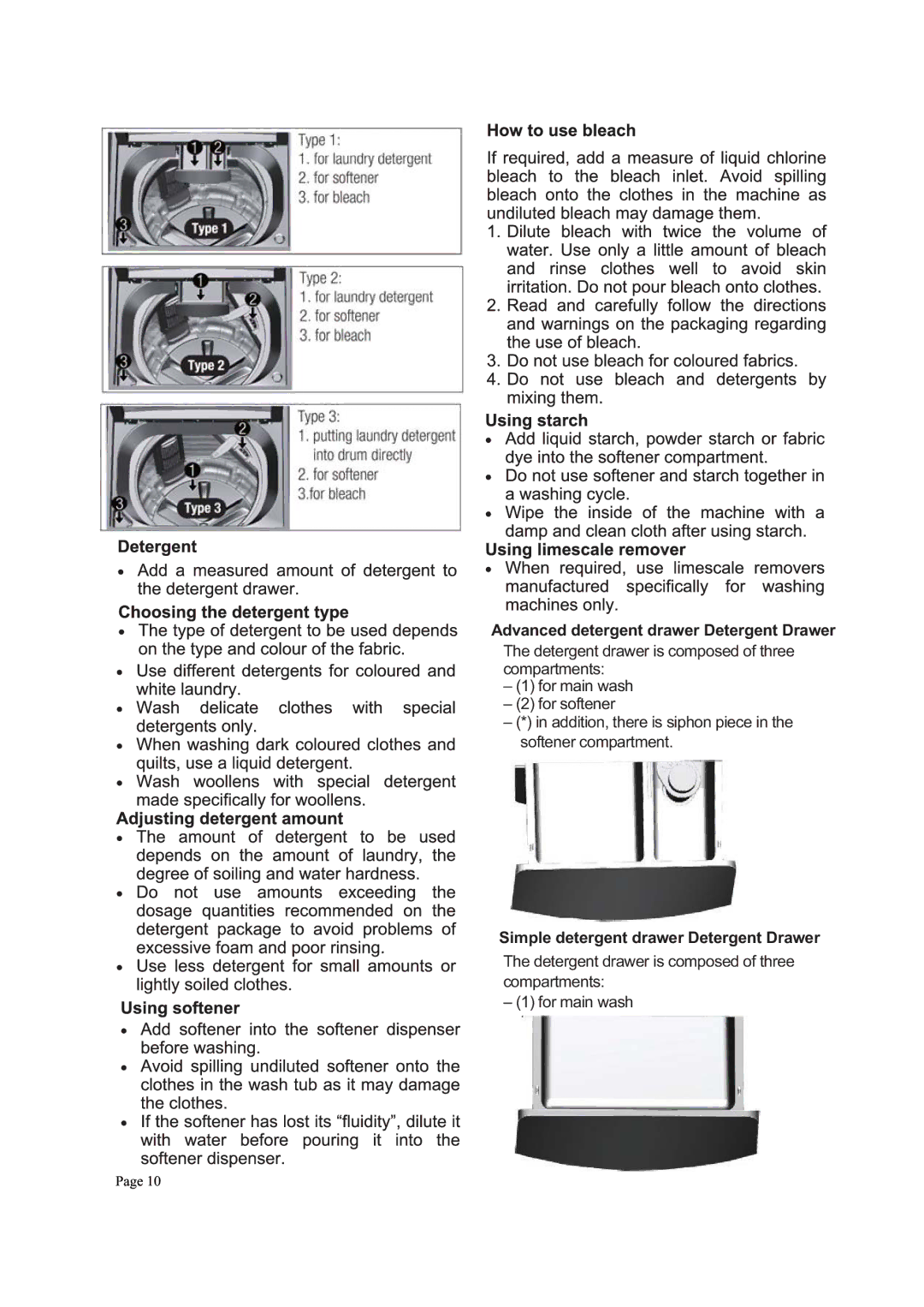 Defy Appliances WTL8019W, WTL8019M manual Simple detergent drawer Detergent Drawer 