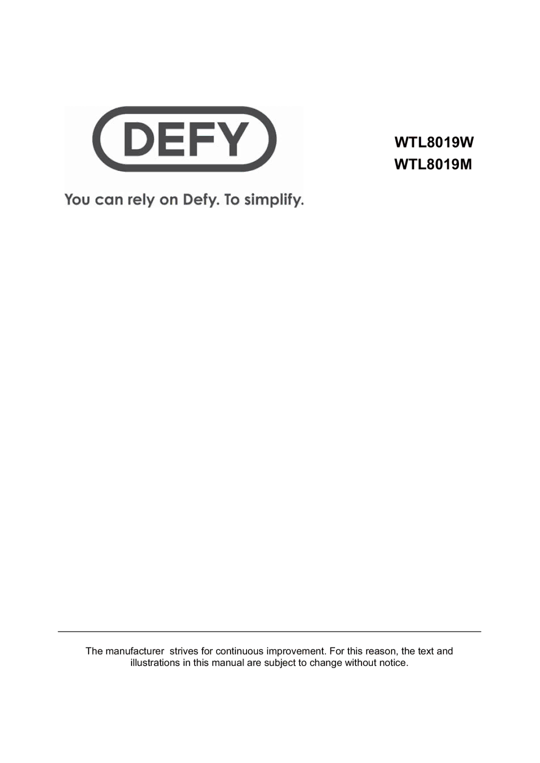 Defy Appliances WTL8019W, WTL8019M manual 