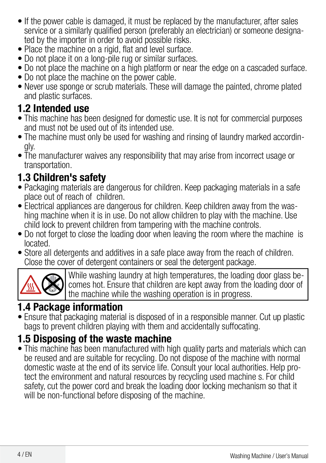 DEFY Front Loader  WMY 81443 MLCM manual Intended use 