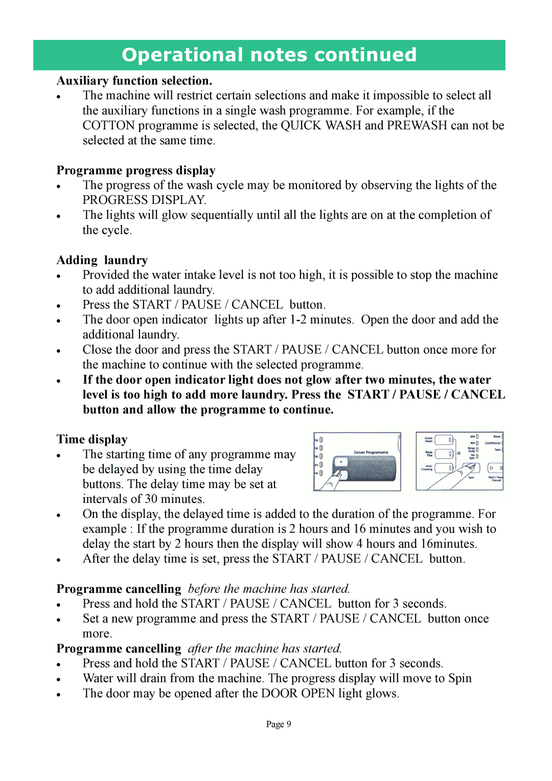 DEFY MAXIMAID 720W manual Auxiliary function selection, Programme progress display, Adding laundry 