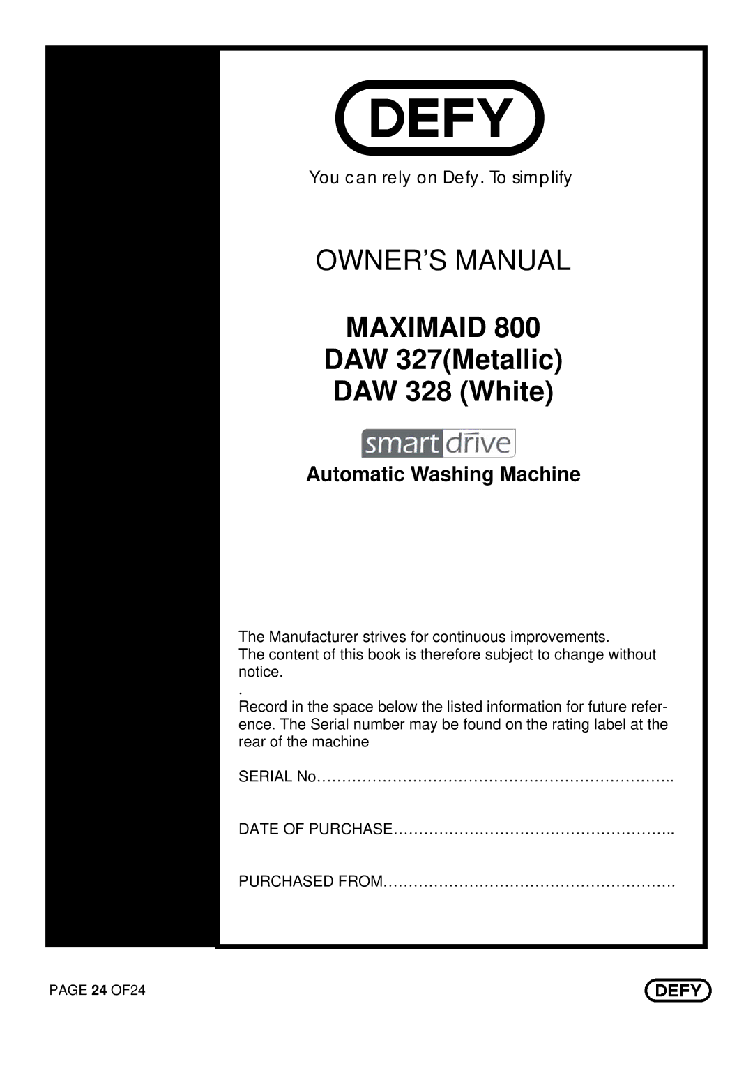 DEFY Maximaid 800 manual 24 OF24 