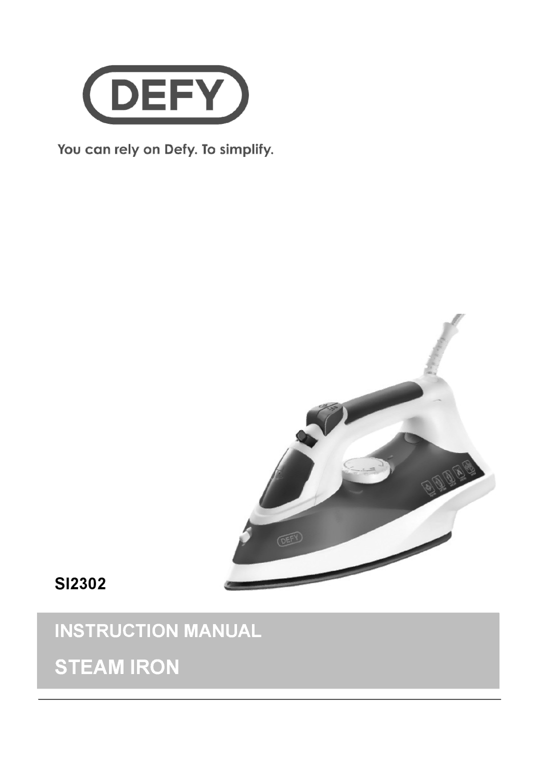 DEFY STEAM IRON SI2302 manual 