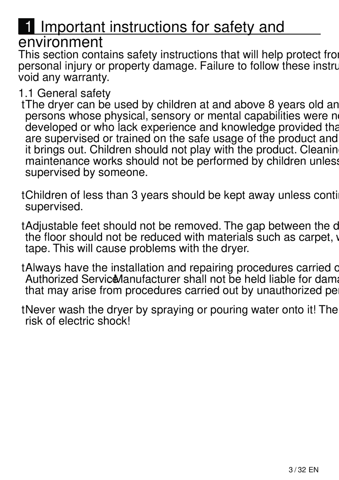 DEFY TUMBLE DRYER DPY 8504 CGM manual Important instructions for safety and environment, 32 EN 